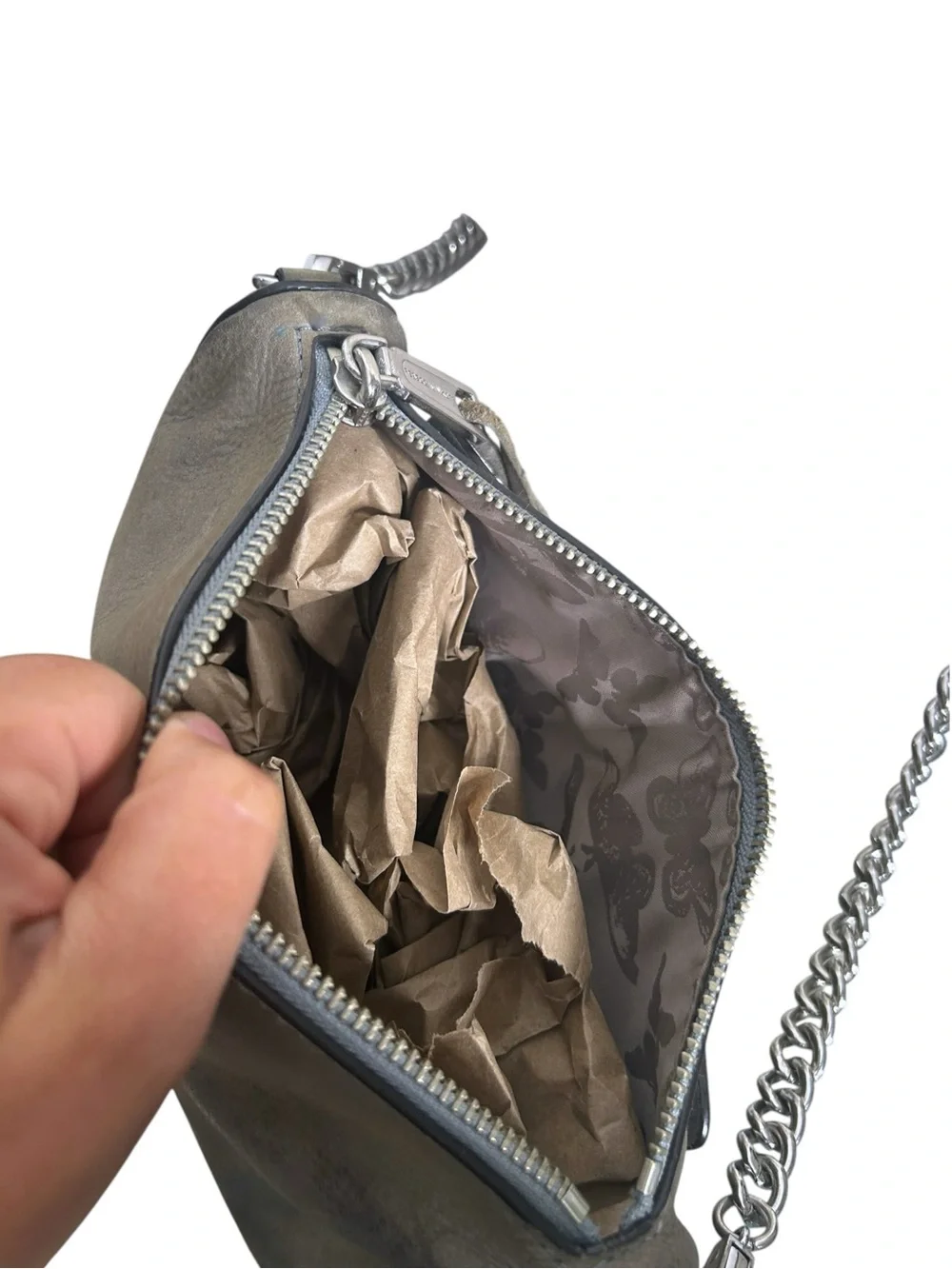 Rebecca Minkoff Mini MAC Grey Leather Crossbody Bag Silver Hardware